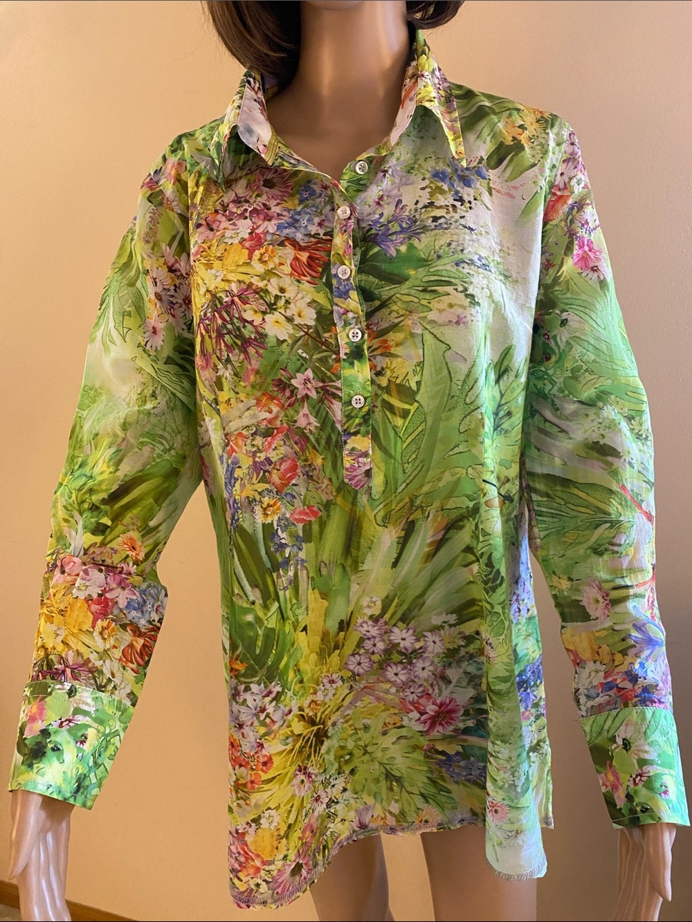 Georg Roth floral print cotton/silk blend shirt, size L